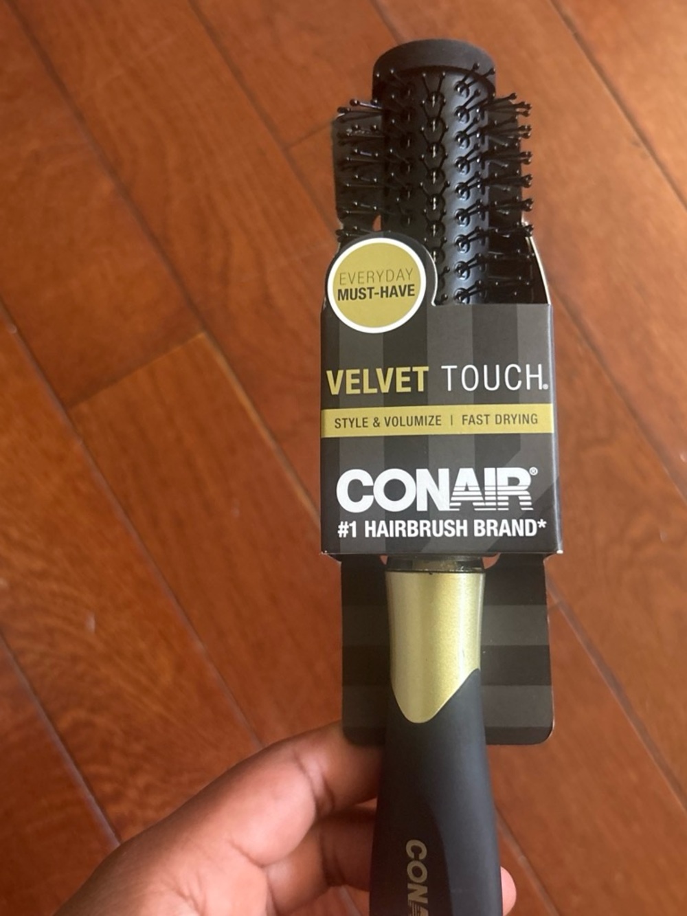 Velvet Touch Gold & Black Round Hairbrush